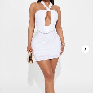 White Ruched Mini Dress